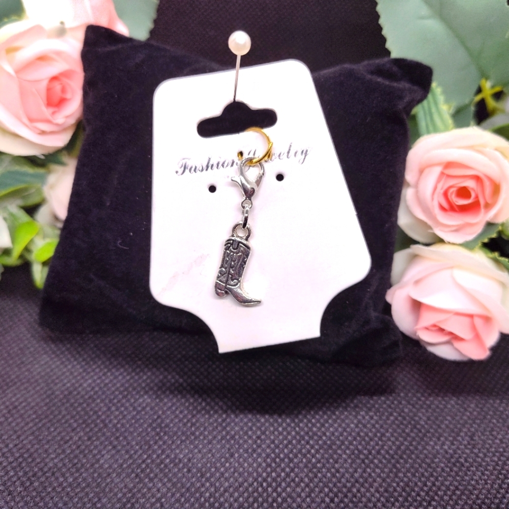 Silver Alloy Cowboy Boots Lobster Claw Clasp Clip on Charm Pendant New
